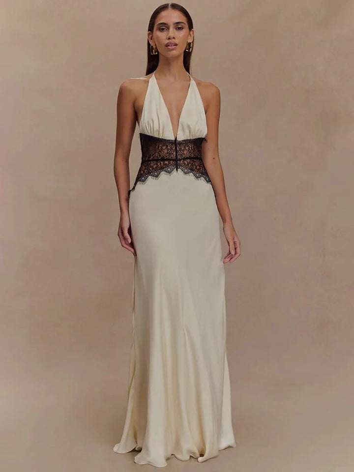 Evrelle | Halter Lace Elegance Maxi Dress