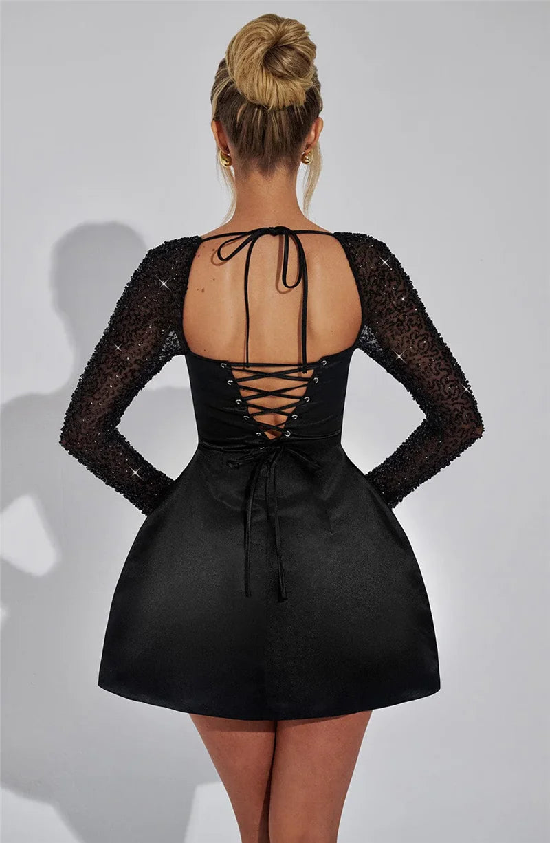 Lumora | Glitter Sleeve A-Line Mini Dress