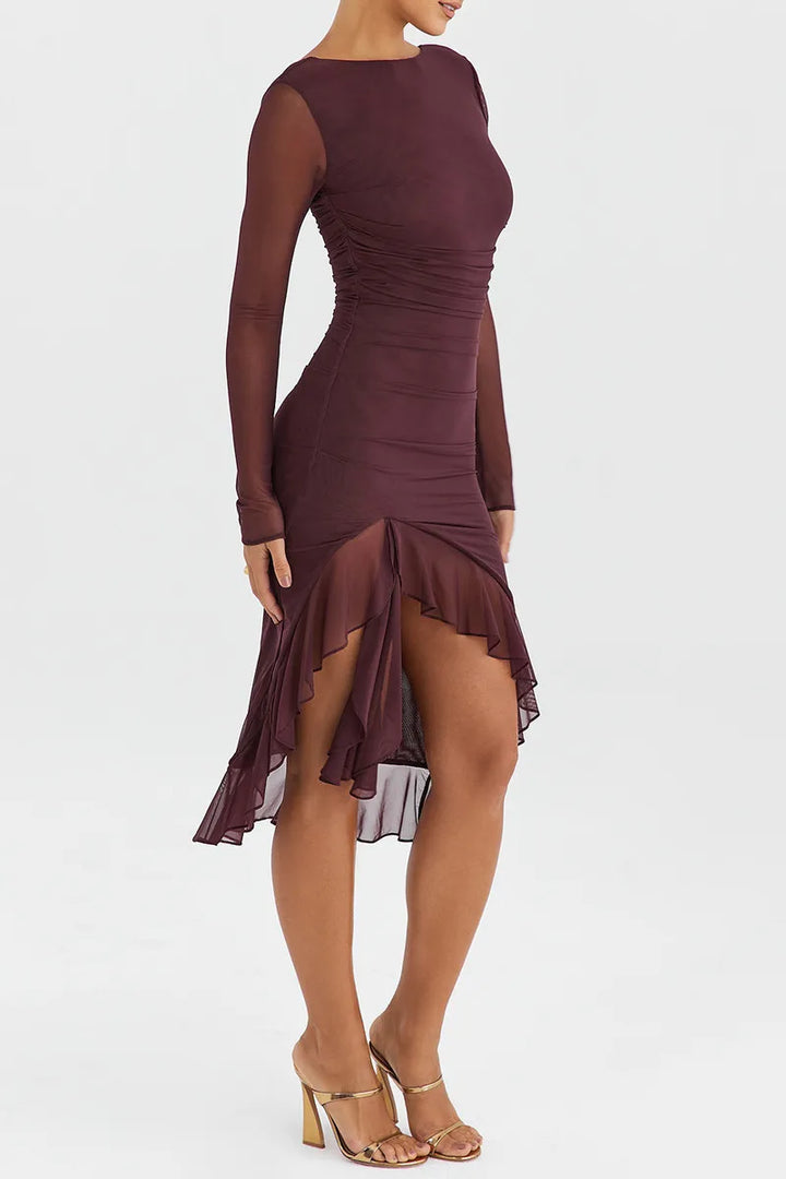 Lysette | Ruffle Ruched Midi Dress