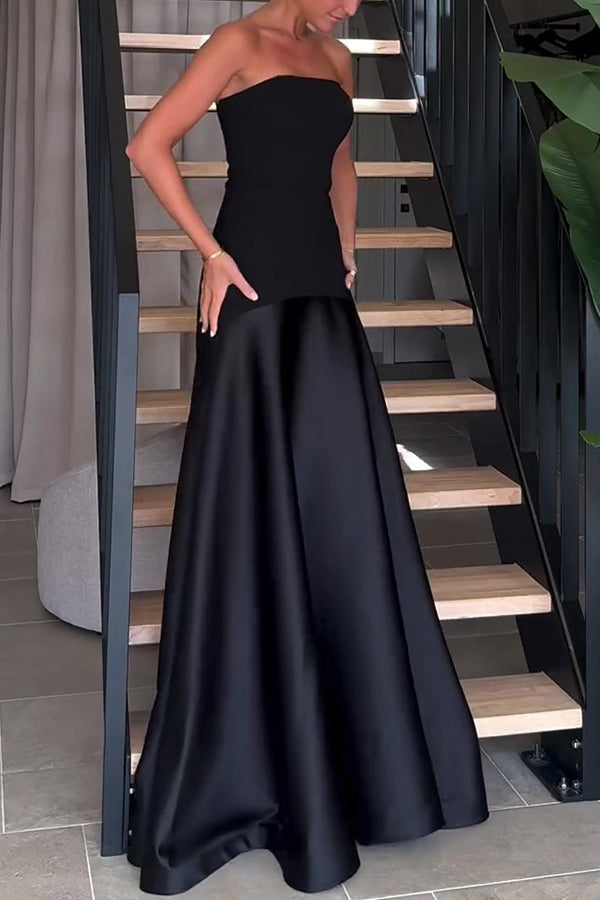 Luxe Satin Glow Strapless Maxi Gown