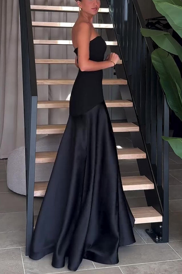Luxe Satin Glow Strapless Maxi Gown