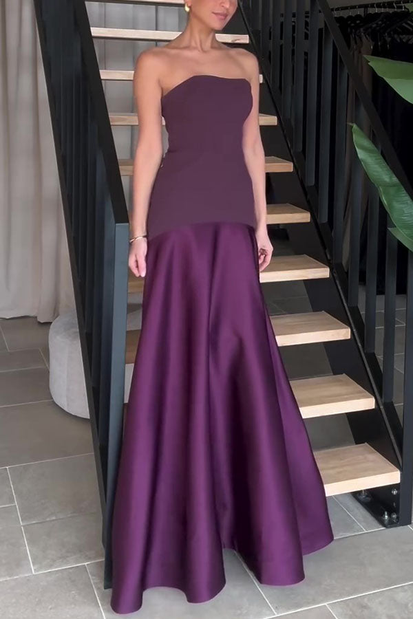 Luxe Satin Glow Strapless Maxi Gown