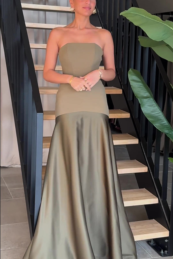 Luxe Satin Glow Strapless Maxi Gown