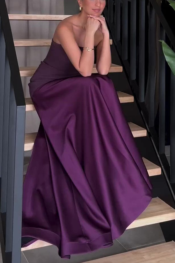 Luxe Satin Glow Strapless Maxi Gown